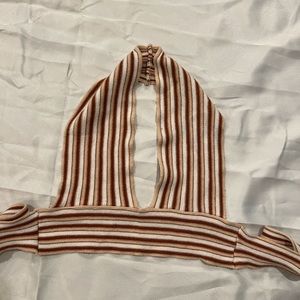 brown and white striped halter tie top
